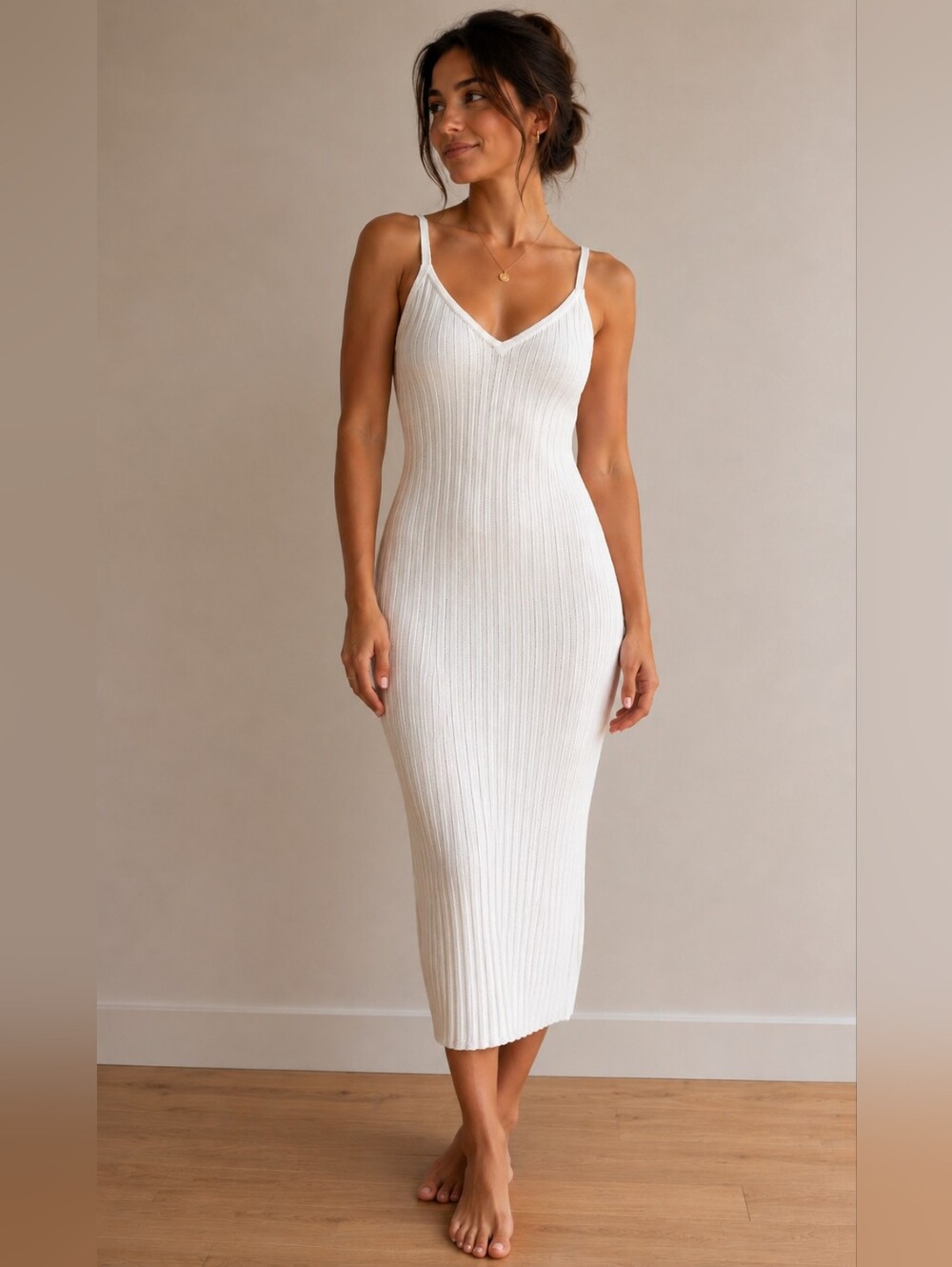 Ronny Kobo Collection Ribbed V‑Neck Midi Dress